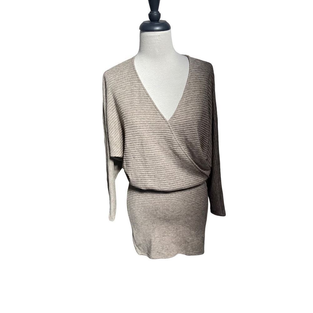 Lush NWT Taupe Dolman Sleeve Sexy Sweater Mini Dress Size Small
